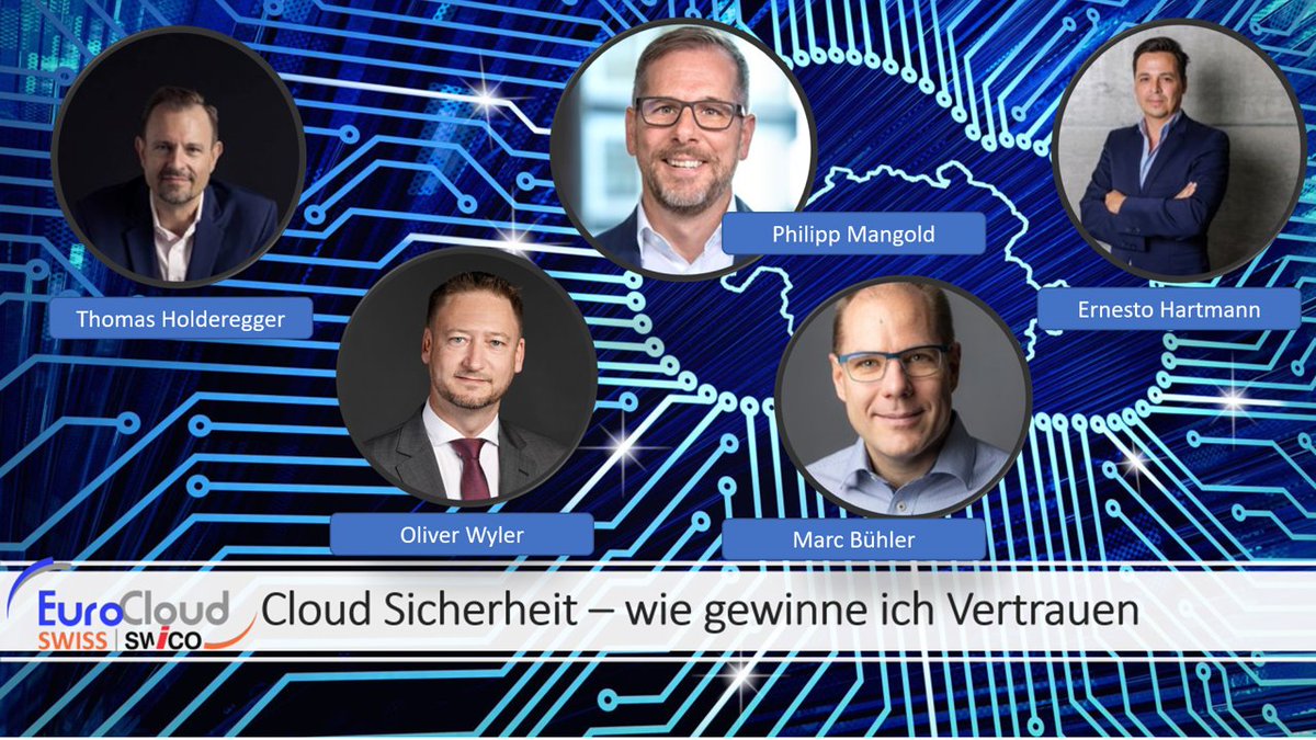 Heute  um 15:30 startet der ECS-Event mit dem Thema: Cloud Sicherheit - wie schaffen wir Vertrauen?
Mit dabei: Th. Hoderegger, @AccentureDACH ; O. Wyler, Bank <a href="/Vontobel/">Vontobel</a>. Ph. Mangold, <a href="/NetricsAg/">Netrics</a>, E. Harmann, <a href="/InfoGuardAG/">InfoGuard AG</a>  und M. Bühler, AFI Zürich.
Vielen Dank an <a href="/swicoDEU/">Swico</a> .