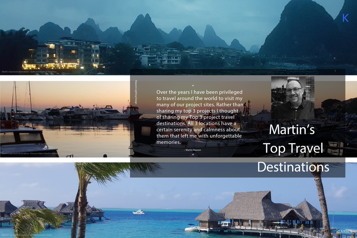 Over the years I have been privileged to travel around the world to visit many of our project sites. Rather than sharing my top 3 projects I thought of sharing my Top 3 project travel destinations.
#KlassenLightingDesign #Klaasen #KLD  #TravelDestinations #Travel