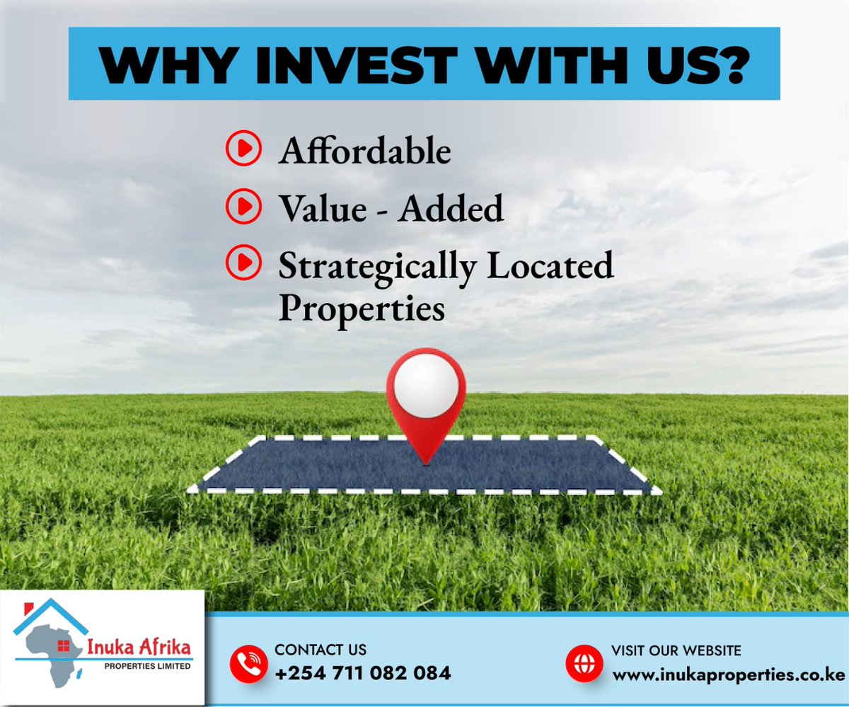 Inukaproperties's tweet photo. Trust. Invest. Grow with Inuka Afrika Properties.
☎️Call: 0711 082 084
📱WhatsApp: https://t.co/Ya3D9eUc6K

#inukapropertiesltd #inukaproperties #buylandinkenya #inukafrikaproperties #realestateinkenya #ownlandinkenya #affordableplots #affordableplotsforsale https://t.co/wyXPItMePT