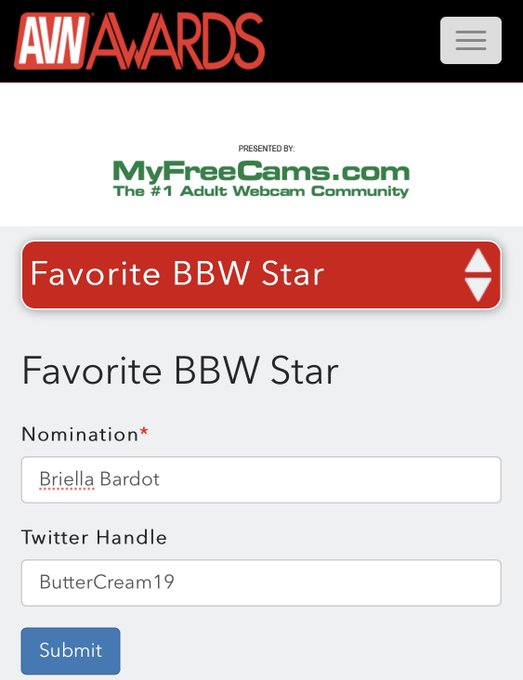 1 pic. Love me and all the content I make ?! ?Vote for me ? 
for AVN Favorite BBW Star 
to get me nominated