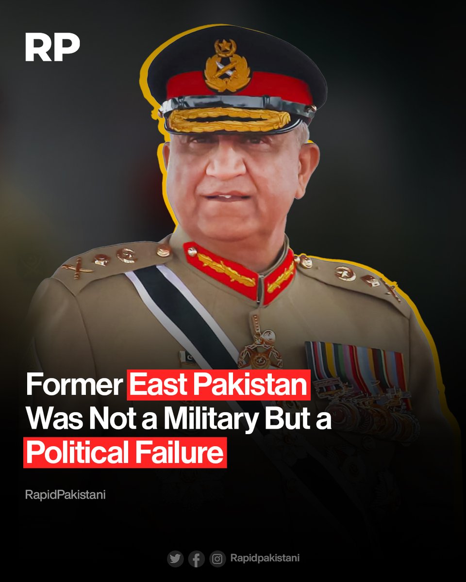 RapidPakistani's tweet photo. Former East Pakistan was not a military but a political failure. COAS General Qamar Bajwa

 #rapidpakistani #EastPakistan #Bajwa #Welcome_to_Pakistan #HijabIs_OurPride #DGISPR #AhadRazaMir #Black #Messi #President_of_Pakistan https://t.co/AlMA6njkKG