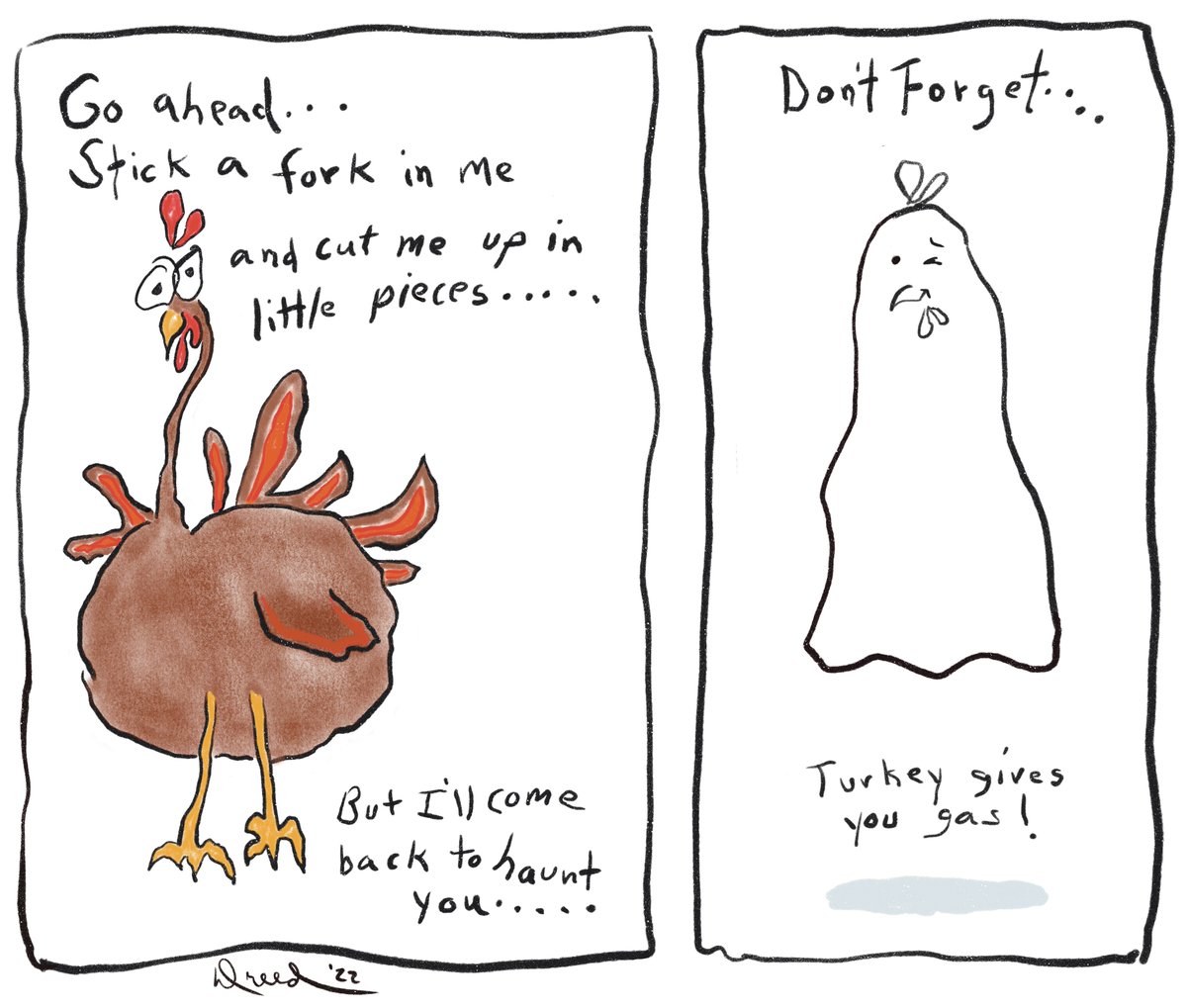 💚 Happy Thanksgiving, Dear Minions! 🧡
😏Hope you enjoy my #NILBOG humor #vegetarian  cartoon! 🦃🌿
😊I'm having fun DRAWING &amp; SMILING while wrestling the 'Big C'! 💪      
🙏I am THANKFUL for all of YOU &amp; my immense Blessings! 💛 Goblin smooches ~your #Troll2 Queen 💚