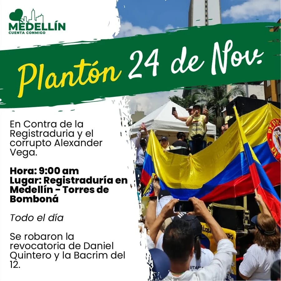 Liliana23574861's tweet photo. La Cita es Mañana en Medellín!!!
Lugar: Registraduría Medellín - Torres de Bombona 
Hora: Desde las 9 a.m. hasta que nos den solución 
Llevar pitos, vuvuzelas, pancartas, banderas, megáfonos. Medellín se respeta
#MedellinPideRevocatoria 
#DanielSiSeVa #FraudeHistorico 💚 🇨🇴 https://t.co/vQQW85iR8e