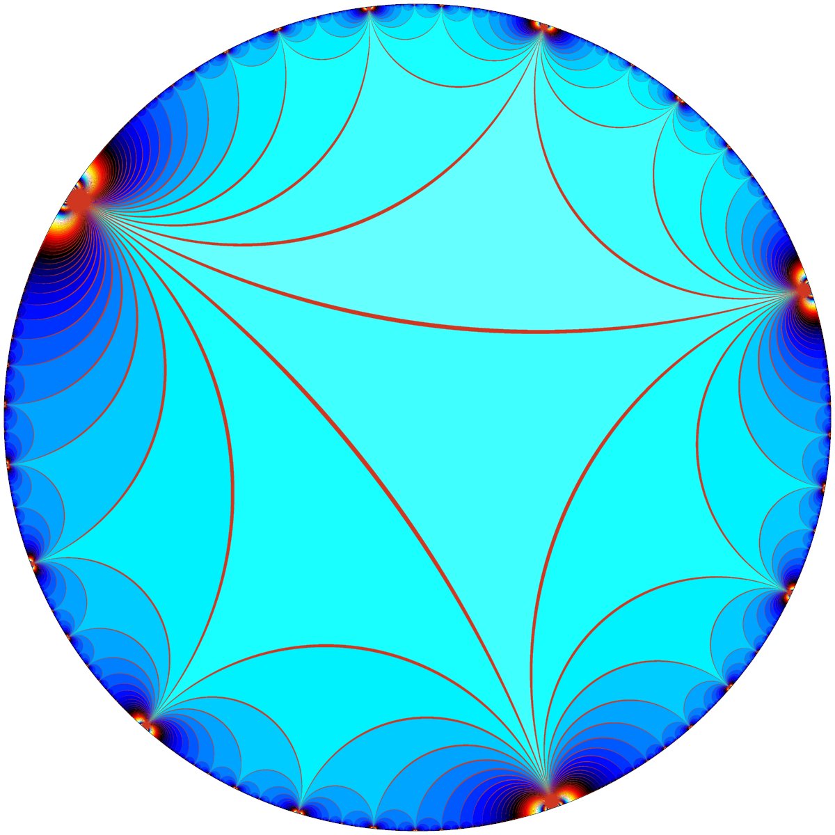 TilingBot's tweet image. #Hyperbolic #tiling shown in the Poincaré disk model. Regular {3,∞}.