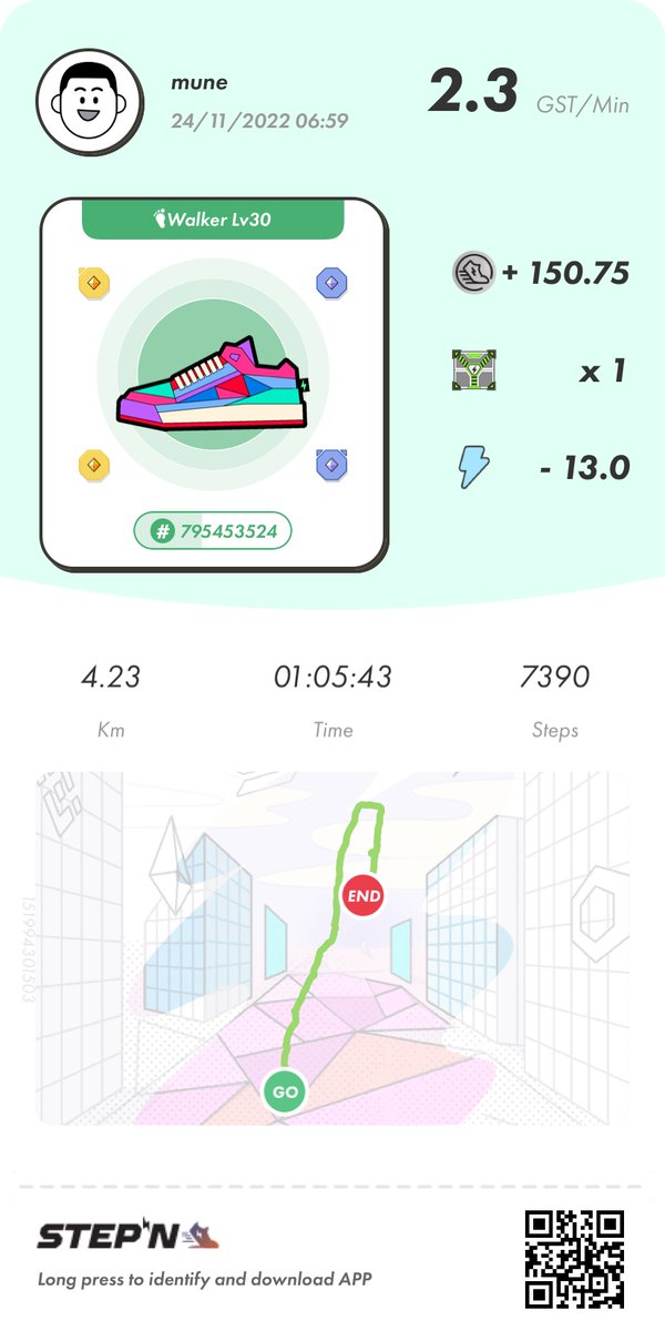 mune246i's tweet photo. 出張で歩けなかったので久しぶりのstepnです

朝の電車が時間調整で止まったので2駅前から歩きました

#STEPN https://t.co/iXh0C8BJtj