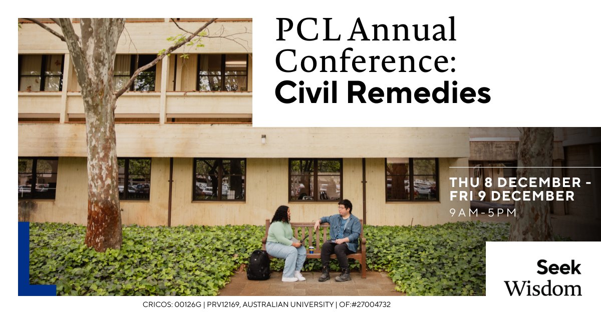 The UWA Private and Commercial Law Research Cluster invites you to attend their annual conference on Civil Remedies from Thursday 8 - Friday 9 December, 9am - 5pm, at the UWA Law School. For more information and to register, visit eventbrite.com.au/e/private-and-…