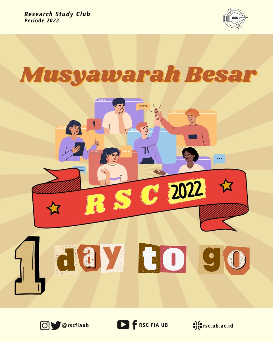 rscfiaub's tweet photo. [H-1 MUSYAWARAH BESAR RSC 2022]

Hello, Keluarga Besar RSC 🙆
Mubes udah besok aja nihh, gimana persiapannya? Sudah siap dong ya! Tetap semangat dan jangan lupa berdoa ya teman-teman, semoga acara kita besok hingga hari terakhir dilancarkan! See you tomorrow! 😉 https://t.co/PMmy09yrrE