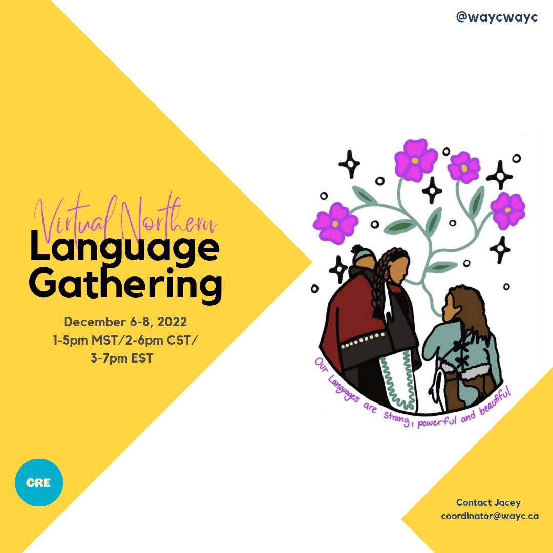 The registration form is now live! :) here: forms.gle/szQDqT5D4E37EU…

Email Jacey at coordinator@wayc.ca

We appreciate <a href="/cdnroots/">Canadian Roots Exchange (CRE)</a> for the resources to host this virtual event.

Thank you to the winner of our logo contest Adanchilla Pauls 

#waycwayc #WesternArcticYouthCollective