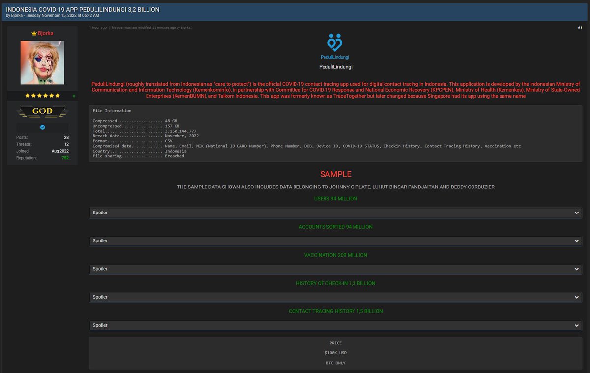 Kebocoran 44 juta data MyPertamina udah berlangsung 2 minggu, 3,2 miliar data Peduli Lindungi udah lebih dari 1 minggu.

Tapi sampai saat ini tidak ada pernyataan tertulis sama sekali, padahal peraturan mengharuskan itu. Regulator, pemerintah dan BUMN kompak jadi bandit 👍🏻