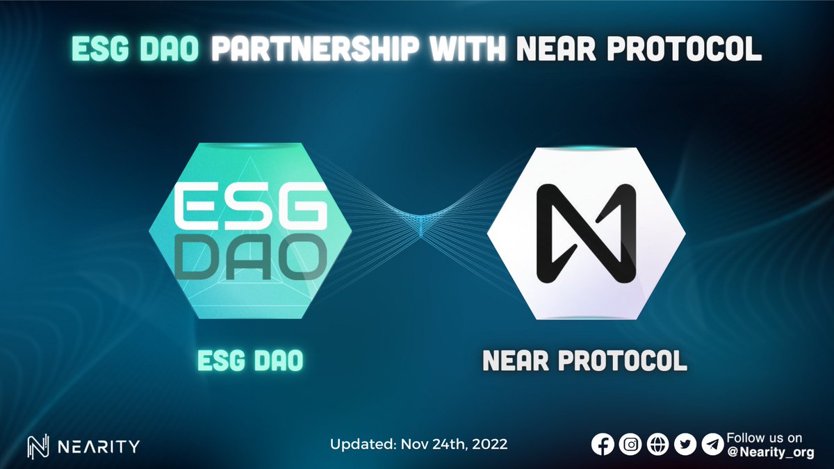 Nearity_org's tweet photo. ๐@esg_dao partners with @NEARProtocol
๐ฏ#NEAR will help #ESGDAO develop its missions to build a global, decentralized, and real-time Environmental, Social, & Governance (ESG). NEAR will also support ESG to develop the #OpenESG system
๐https://t.co/QJPurpOdOe
#Nearity $NEAR https://t.co/dICrRlFtzS