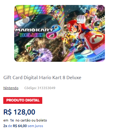 Gift Card Digital Mario Kart 8 Nintendo Switch em Promoção na