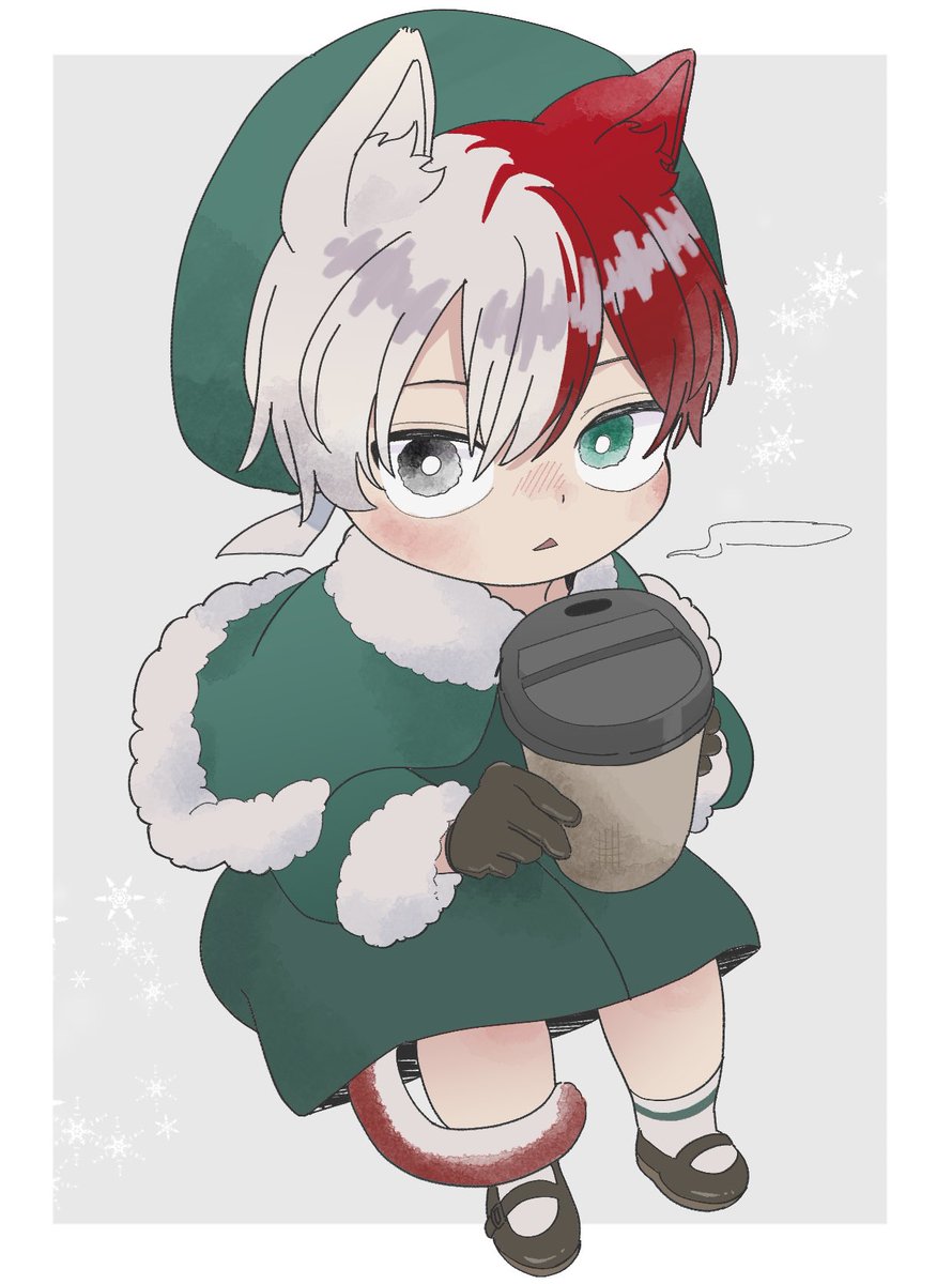 todoroki shouto male focus 1boy tail heterochromia split-color hair white hair animal ears  illustration images