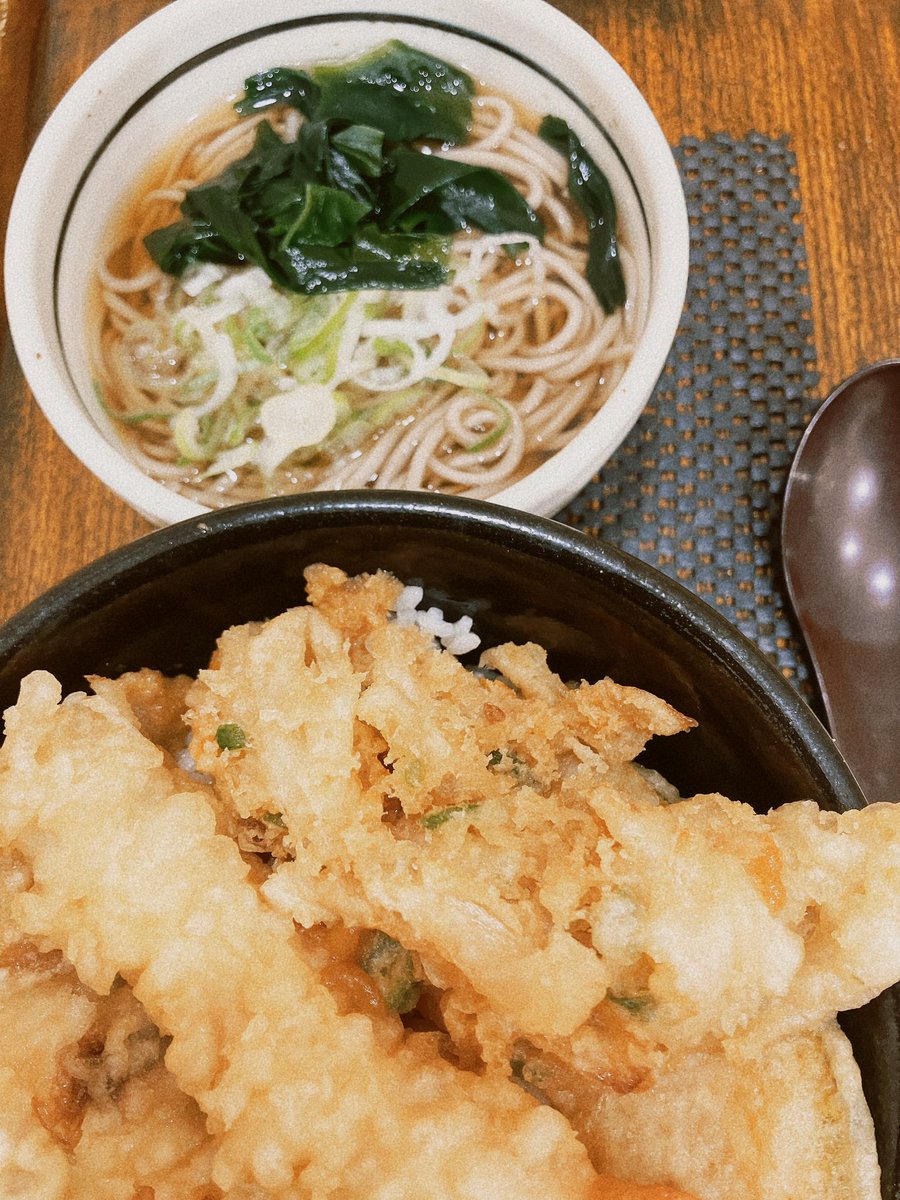 Tendon to osoba (Tempura rice bowl with a side of hot Soba!!! Itadakimasu!!!