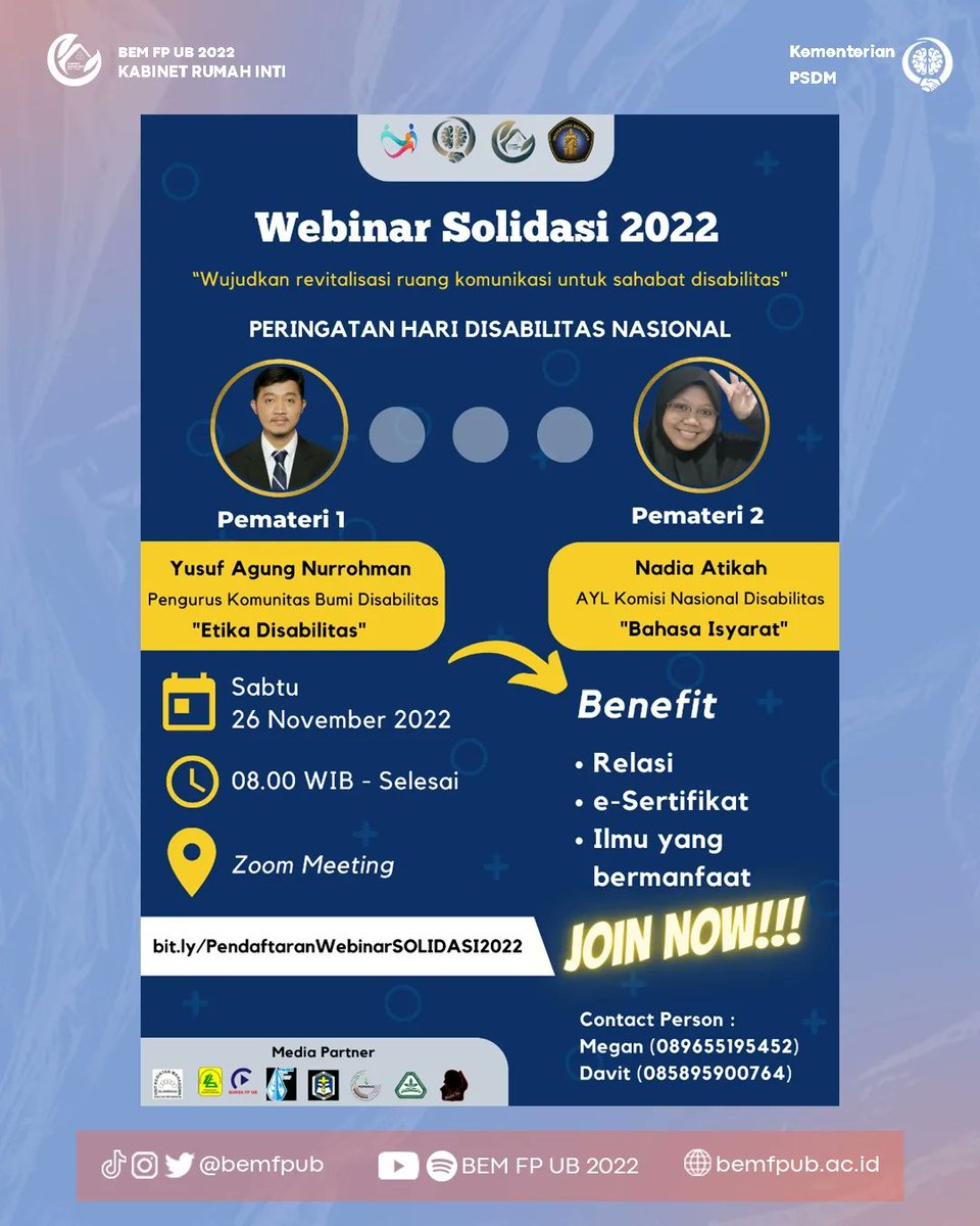 Hallo Maperta Semuanyaa!!🤩🌱

Dalam memperingati Hari Disabilitas Nasional, kami dari Kementrian PSDM akan menghadirkan webinar yang sangat keren dan tentunya bakalan bermanfaat. 

Tunggu apalagi?🤩Yuk daftarkan diri kalian pada link pendaftaran: bit.ly/PendaftaranWeb…
