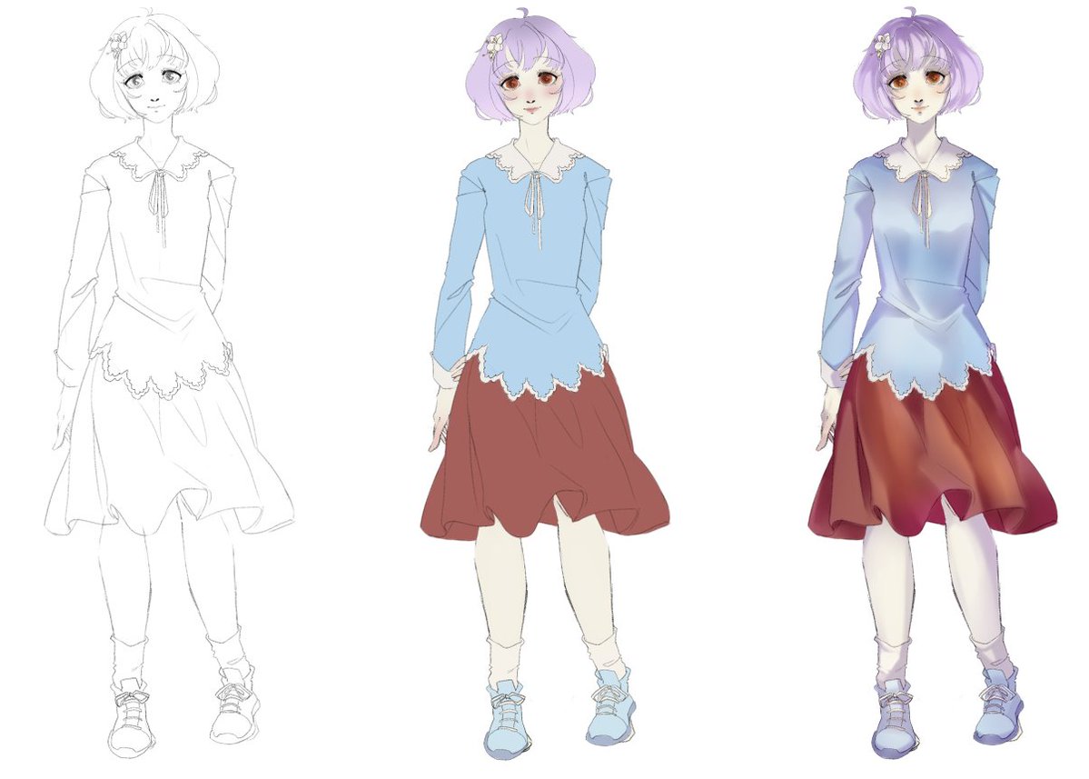 This is Hana's casual outfit! She likes to dress quite elegantly, even when at home. 🌸

#art #conceptart #visualnovel #vn #indiedev #gamedev #solodev #indiegames #wishlistwednesday #progression #cute #animegirl #tokyo #japan #自作ゲーム #同人ゲーム