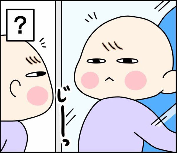 鏡の中の小さな人と
母を2人見た赤ちゃん👶 