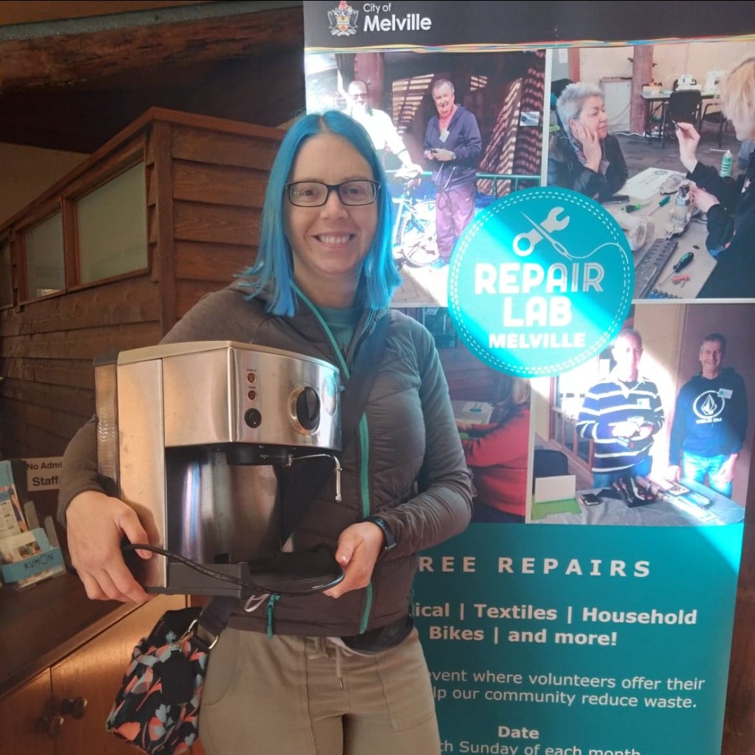 cityofmelville's tweet photo. When her steamer stopped working, Tazra brought her coffee machine into #RepairLab. #Volunteer Electrical Repairer, Peter, replaced the broken ‘o’ ring and restored it to working order! Not today, landfill! #cityofmelville

Interested in Repair Lab? Visit https://t.co/wc6cYAnc5X https://t.co/9me8i3tJFS