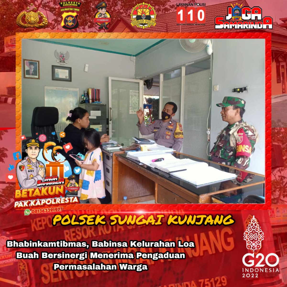 Humaspolsektas1's tweet photo. Bhabinkamtibmas, Babinsa Kelurahan Loa  Buah Bersinergi Terima Pengaduan Permasalahan Warga

#Poldakaltim
#Polrestasamarinda
#Polseksungaikunjang
#kamihumaspolri
#Polripresisi
#Thankyoupolisi https://t.co/w3Ote0SN9n