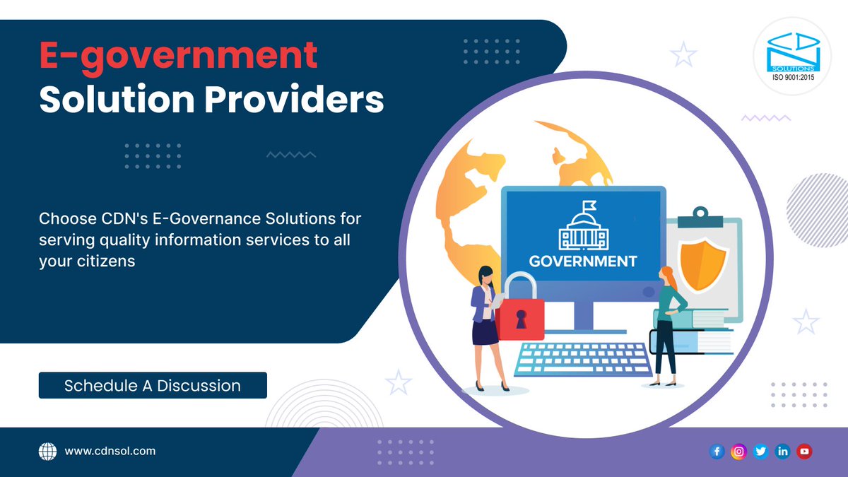 cdnsolutions's tweet image. CDN offers an array of E-Governance #developmentsolutions to serve quality information services to citizens, #businesses, #entrepreneurs, & other #government agencies in a useful, and user-friendly technique. To know more about these services visit us at: bit.ly/3B68HQy