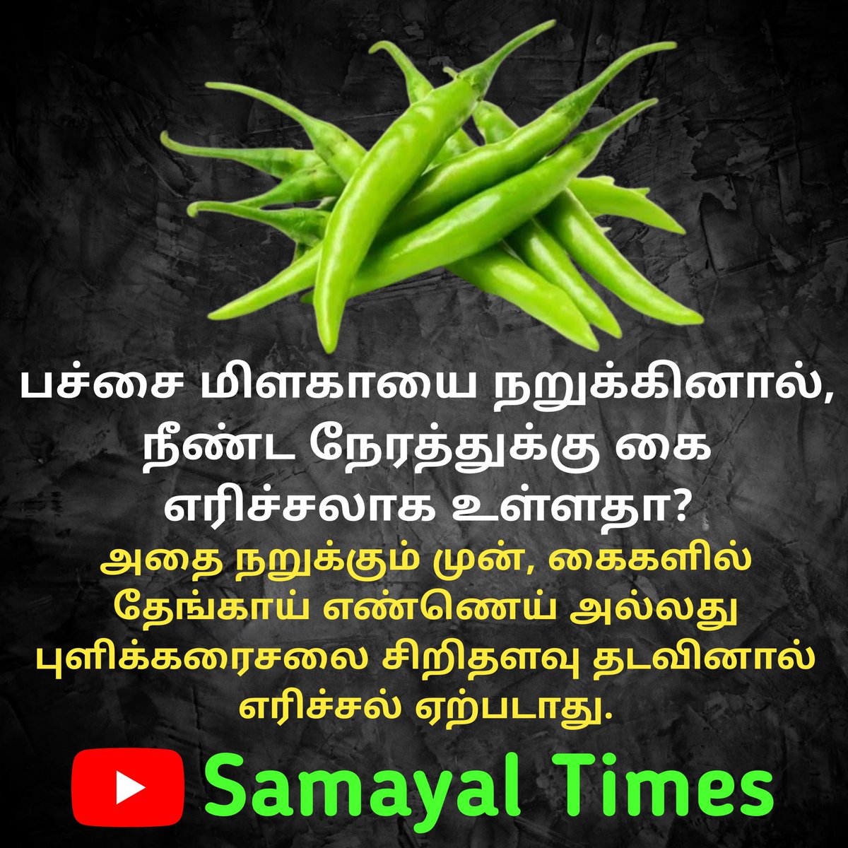 SamayalTimes's tweet photo. பச்சை மிளகாயை 

#samayal #samayaltips #samayaltipsintamil #samayaltimes #cookingtipstamil #tamilfood #tamilrecipes #kitchentipstamil #recipesintamil #southindianfood #ammasamayal #engaveetusamayal #tamilkitchen  #tamilcookingrecipes #tamilcooking #tamilsamayal #tamilrecipes https://t.co/x4TKVCEBVX