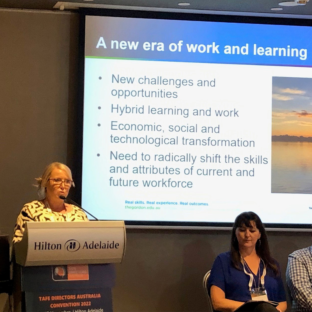 'Courage, Change and Challenge' set the theme at the recent <a href="/TafeDirectors/">TAFE Directors Australia</a> Australia conference. Our team presented Educating the Future Workforce: Connection, Collaboration and Co-design, and Future Health Skills, as part of a more innovative, flexible TAFE model.
#futureofTAFE
