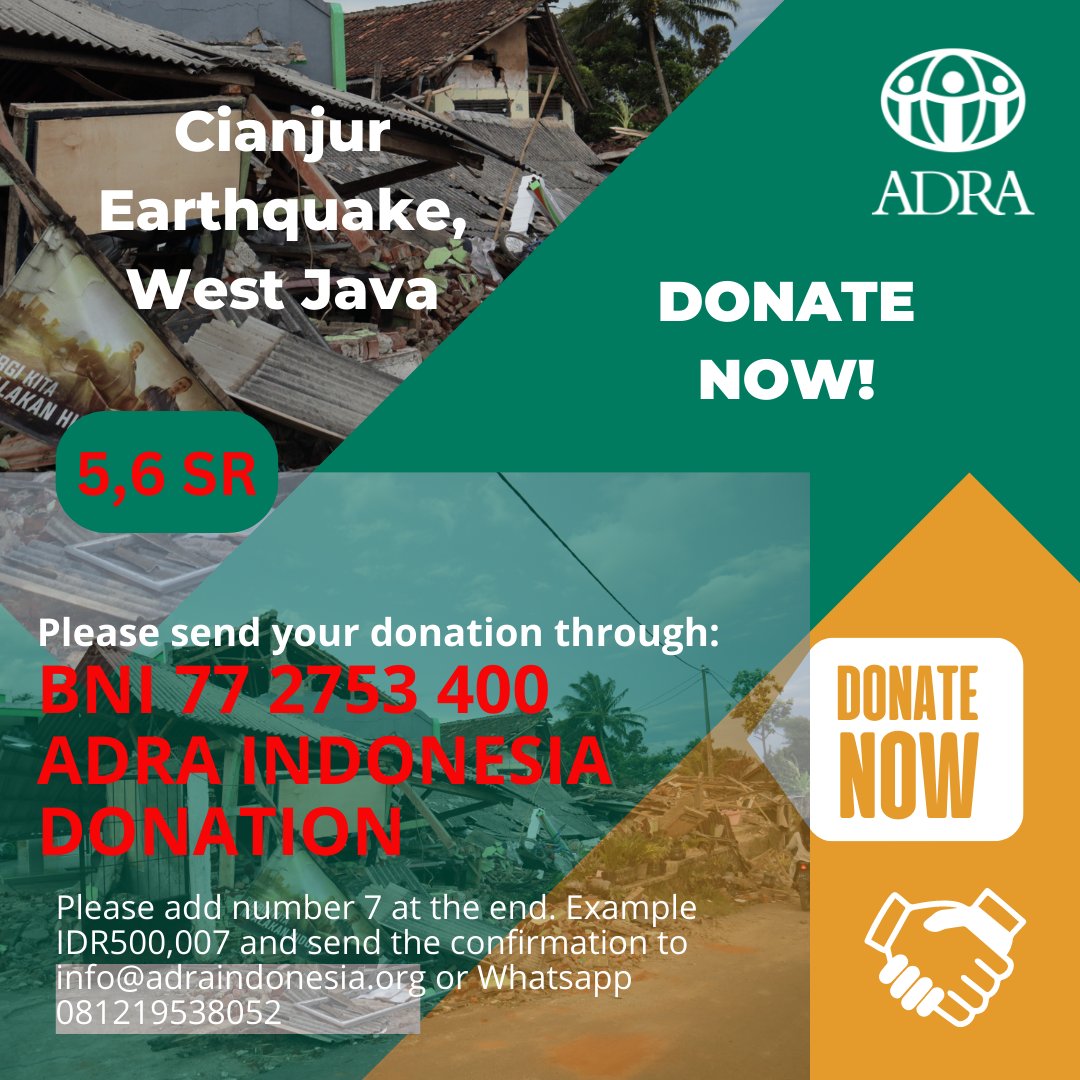 adraindonesia's tweet photo. Help to reach out more people to those affected by the earthquake in Cianjur District, West Java, Indonesia.
Channel your blessings through https://t.co/6n8JuG13zj
SWIFT Code: BNINIDJA
Paypal: finance@adraindonesia.org
#donatenow #humanitarianaid #cianjurearthquake #adraresponse https://t.co/5NaeFBhumY
