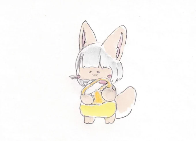 とんかつの脂身を大事そうに持つナナチちゃん。#イラスト #メイドインアビス 