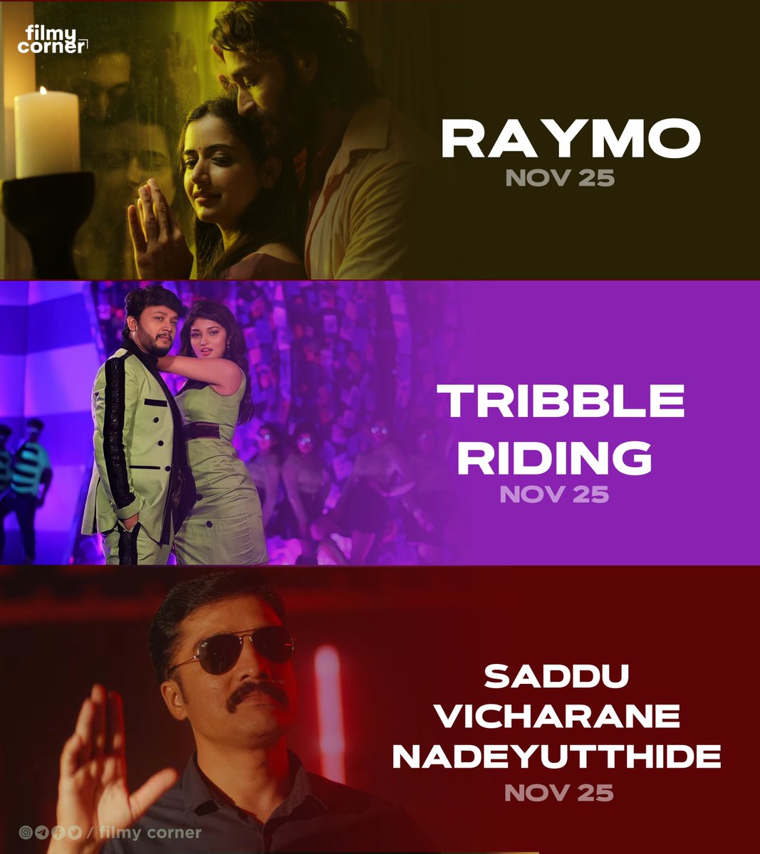 November 25 Releases - Kannada 

#Raymo #TribbleRiding #SadduVicharaneNadeyuttide #Kannada #AshikaRanganath #GoldenStarGanesh #RachanaInder #AditiPrabhudeva #MeghaShetty #PavanWadeyar #KannadaCinema