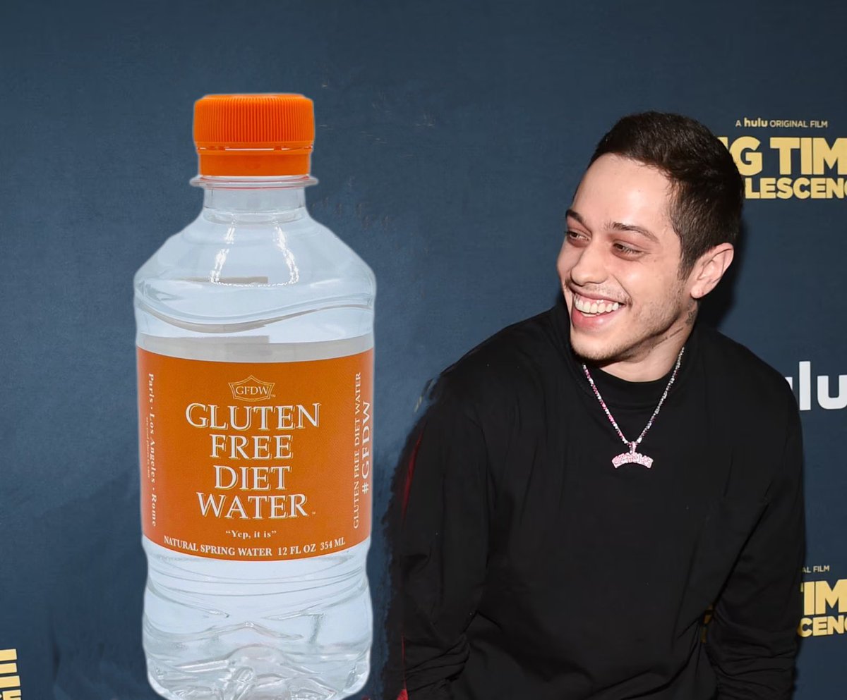 GFDWater's tweet photo. We are going to give you two truths & a lie…. We are not good at photoshop, Yes we are #glutenfree, and we are absolutely hydrating Pete Davidson’s insides. Now you tell us which is the lie?😏 #gfdw 🧡 https://t.co/gtGgzNvoV8