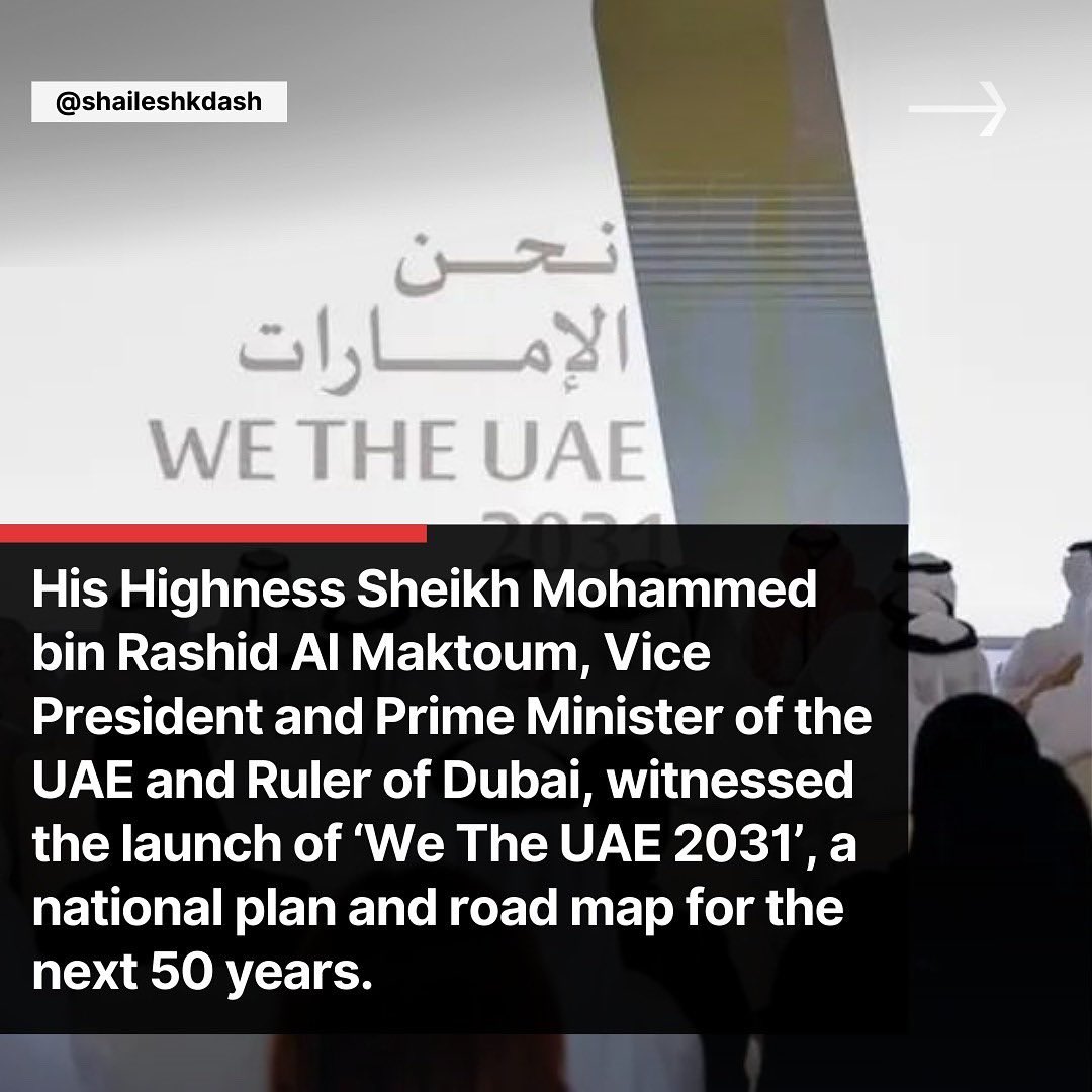ShaileshDash's tweet photo. Sheikh Mohammed unveils 10-year national plan: We the UAE 2031. 

The national plan set to shape the progress of the country towards a more accomplished and developed future in the next decade.

✅ Swipe to know more
Source: @WAMNEWS_ENG @TheNationalNews 
.
#uae #Dubai https://t.co/VpzGsNLlzv