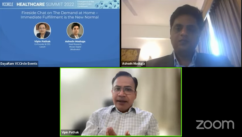 70% of the job which is done at the hospital can be very easily done at home, quotes Vipin Pathak, Co-Founder &amp; CEO, Care24 during a fireside chat with Ashwin Moduga, Head-Research, Mosaic Digital at #VCCHealthcare2022.

WATCH NOW: vccircle.com