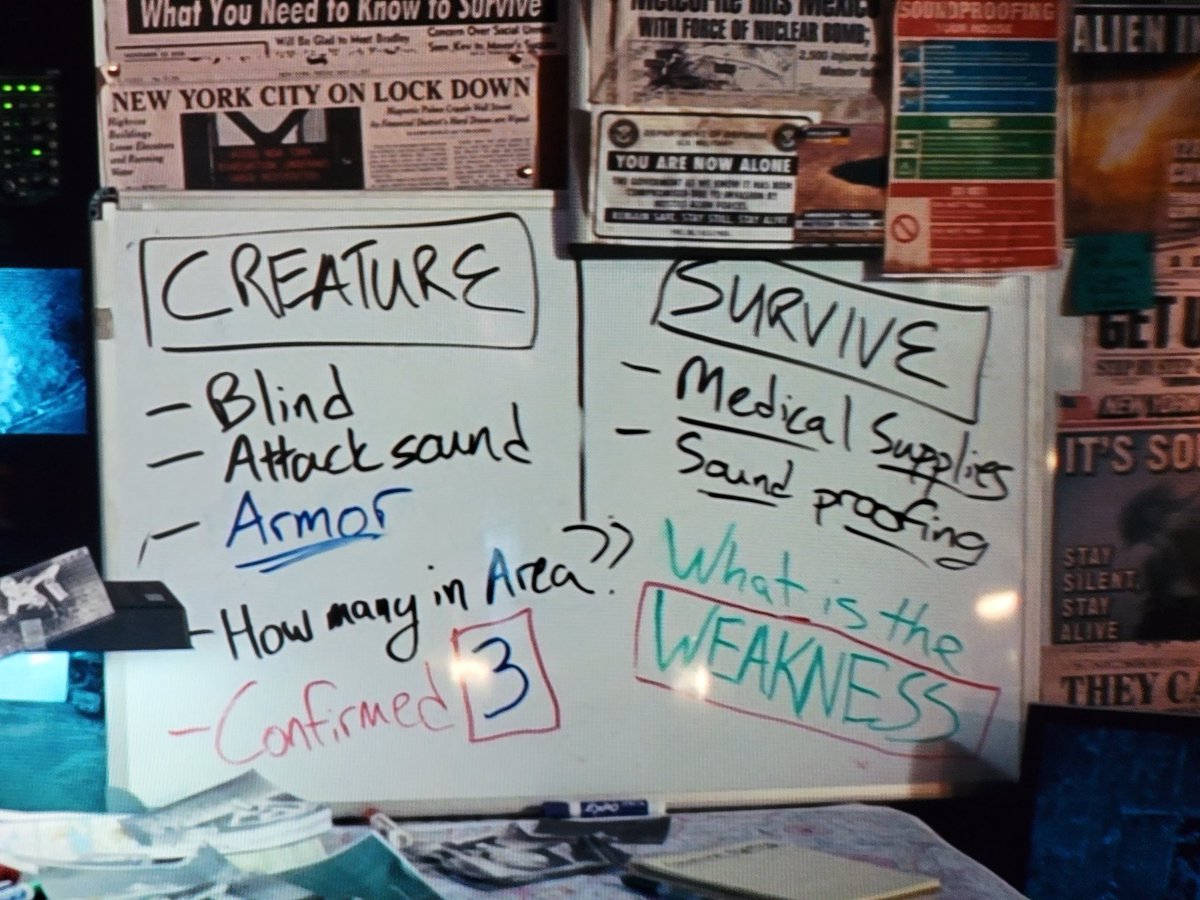 Watching A Quiet Place and absolutely losing it at this whiteboard in the compound they've been living in for years hiding from the monsters
