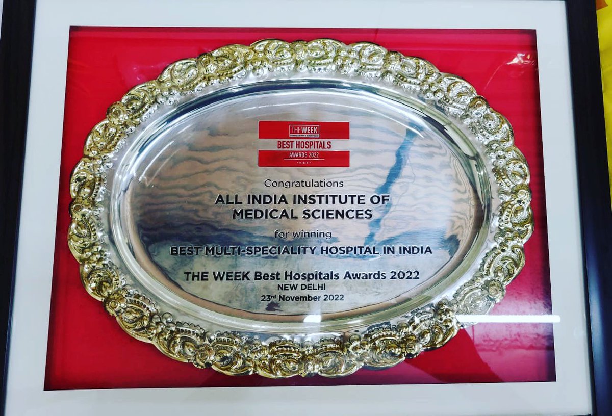harish_kajla's tweet photo. AIIMS New Delhi hits the top spot again!!!
Gets the Best Multi-speciality Hospital Award 2022 by TheWeek, the Indian news magazine.
“यह पुरस्कार एम्स के प��रत्येक कर्मचारी का मरीजो के प्रति समर्पित सेवा भाव का सम्मान है”
सभी को बधाइयाँ 🎉🎉🎉
@nsgunionaiims 
@aiims_newdelhi https://t.co/G0DFYLI9Fm