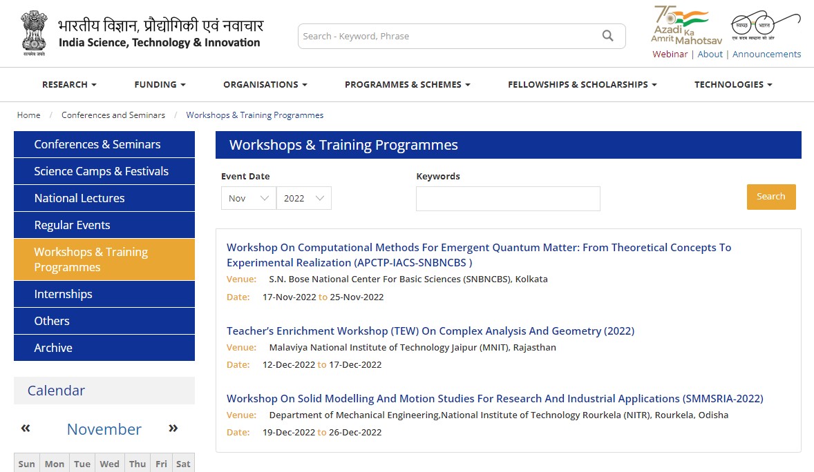 ISTI Portal contributes to building human capital in Science by providing information related to ongoing & upcoming Workshops & Training Programmes in Science & Technology in India and catering to Higher Education Students, Researchers & Scientists. Visit t.ly/Ya6H