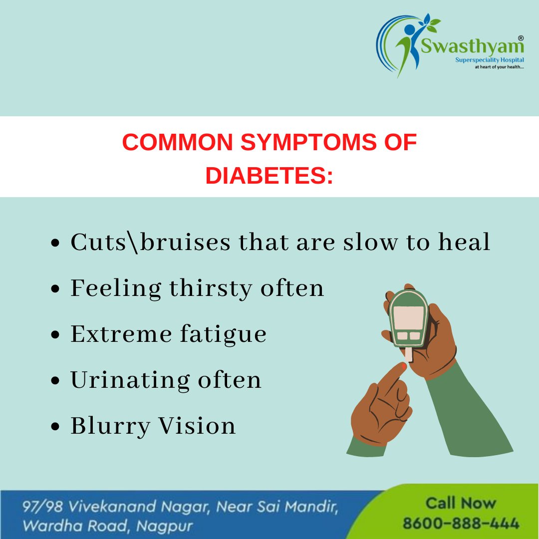 SwasthyamH's tweet photo. More than 77 million Indians have diabetes, which doubles the risk of having a heart attack or stroke. Talk to your doctor if you have any of these symptoms so you can take steps to lower your risk.
Call for an appointment. 
+91-8600888444 / 0712-6621777 #heartattacks #diabetes https://t.co/J4O85mFbKc
