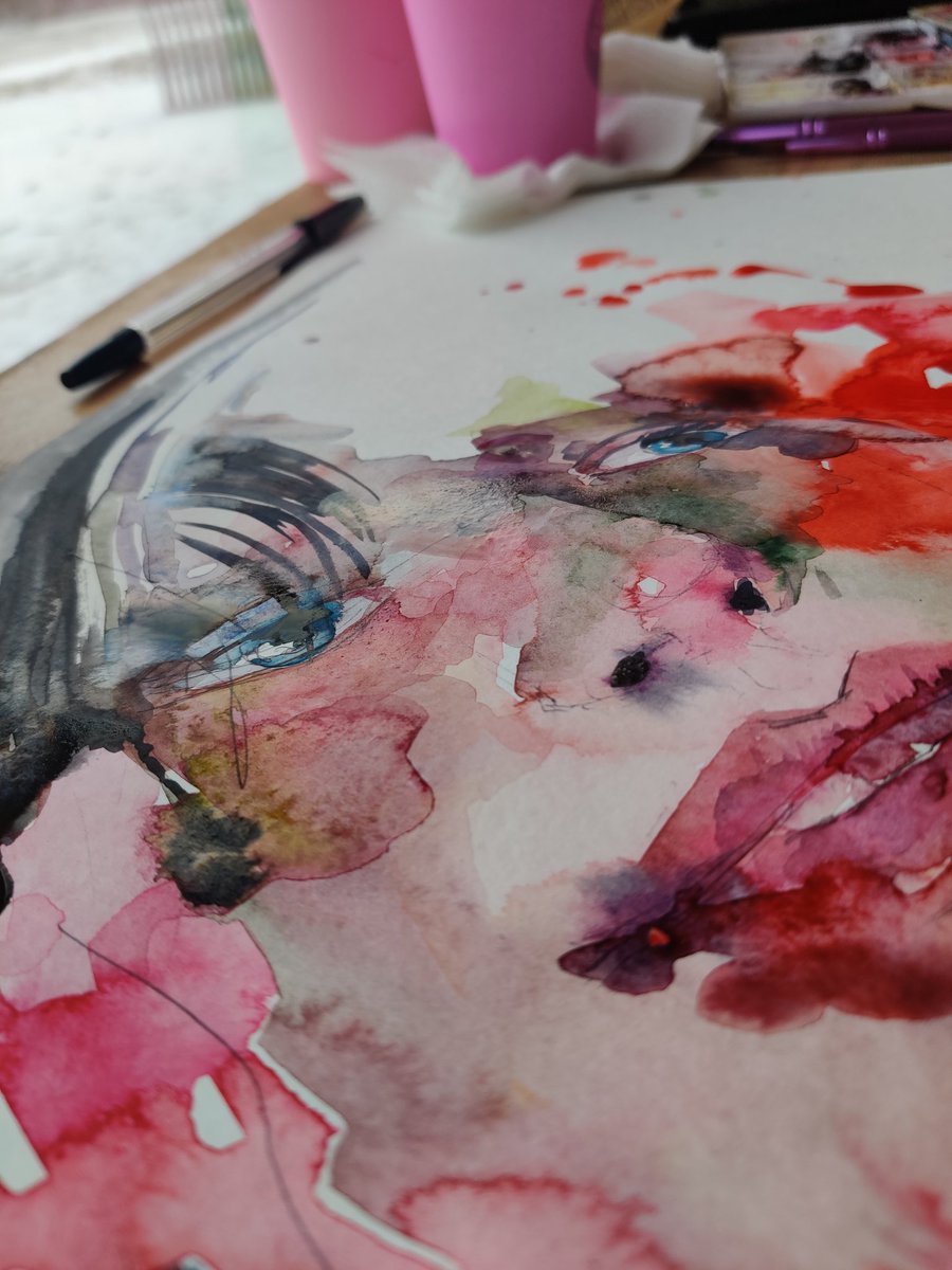 my watercolor has undergone extreme changes of late.  now clear forms and outlines are not for me.  how long?  🙃