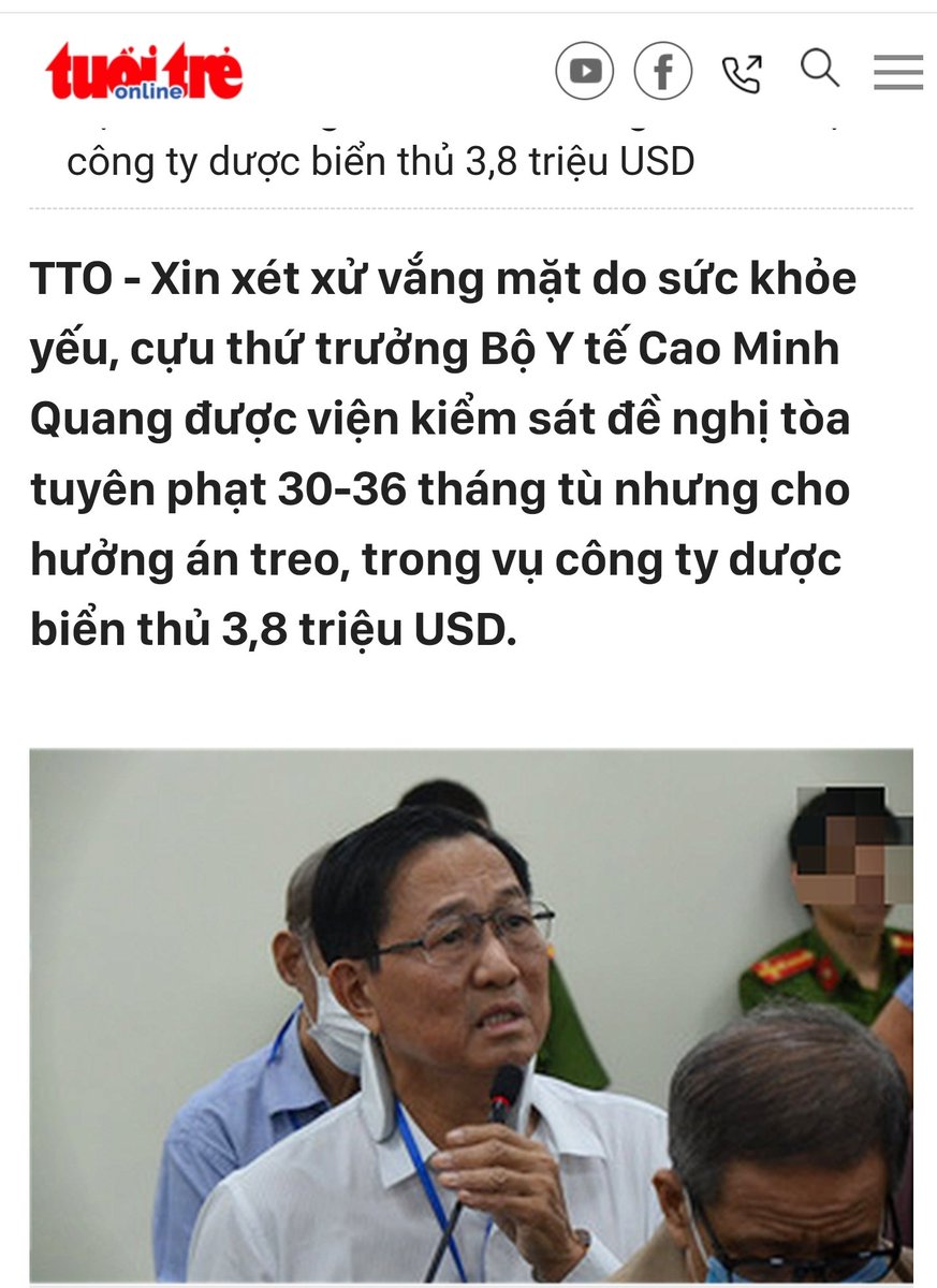 vntomorrow's tweet photo. Hundreds of elderly, sick people, who are being charged with article 117 and 331, who have not caused any particular harm to anyone, should also receive suspended sentences like former Minister Quang, convicted of corruption. https://t.co/rC3hZVEAoc