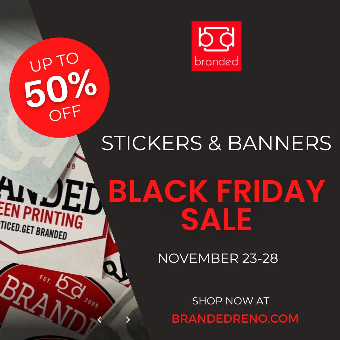 BLACK FRIDAY 50% Off Stickers &amp; Banners ✨
Save Now on select Stickers &amp; Banners at Branded! tinyurl.com/2p84a6rs