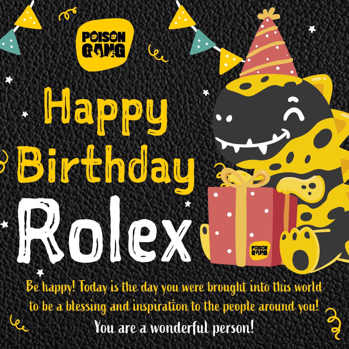 Poison Gang (@poisongangddk) on Twitter photo Happy birthday <a href="/Rolexser/">Rolex ⚛️⚡️</a>
May today be a day of celebration.
Wishing you only the best.
You are a great friend and a true inspiration.
<a href="/DinodawgKingdom/">Dinodawg Kingdom</a> <a href="/PoisonGangDDK/">Poison Gang</a> <a href="/DDK_CC_NR100/">DinoDawg Construction Crew</a> <a href="/DawgKingdom/">DiamondDawgKingdom</a>
<a href="/PopsiclePack/">PopsiclePack</a>
@DewhirstAdam
@MongFaceNFT Happy birthday <a href="/Rolexser/">Rolex ⚛️⚡️</a>
May today be a day of celebration.
Wishing you only the best.
You are a great friend and a true inspiration.
<a href="/DinodawgKingdom/">Dinodawg Kingdom</a> <a href="/PoisonGangDDK/">Poison Gang</a> <a href="/DDK_CC_NR100/">DinoDawg Construction Crew</a> <a href="/DawgKingdom/">DiamondDawgKingdom</a>
<a href="/PopsiclePack/">PopsiclePack</a>
@DewhirstAdam
@MongFaceNFT