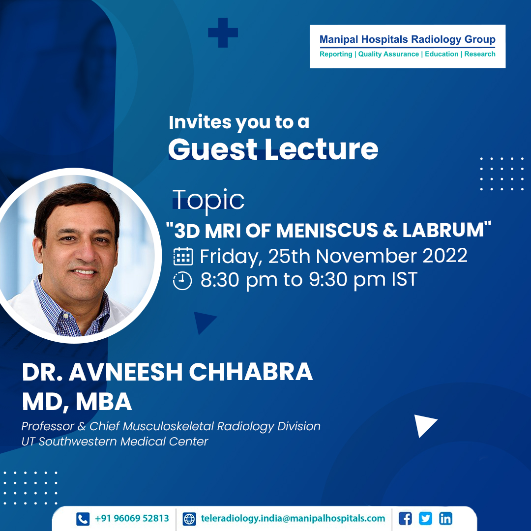 ManipalMhrg's tweet photo. MHRG is inviting you to a #guestlecture

Topic: “3D MRI of Meniscus &amp; Labrum”
Time: Nov 25, 2022, 20:30 India

Join Zoom Meeting
https://t.co/MGGAjcKqEG
Meeting ID: 88900630710
Passcode: 195646 https://t.co/ABrdaGc4R8