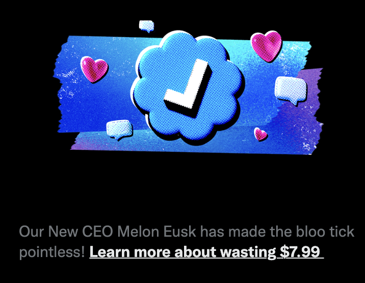 TwatterBloo's tweet photo. @LoboRecruits @elonmusk @Twitter @tdrecruits @diversionsm Welcome to Twitter Blue!
Waste $7.99 (monthly) on a pointless tick and some basic features! https://t.co/xoEgFaHjol