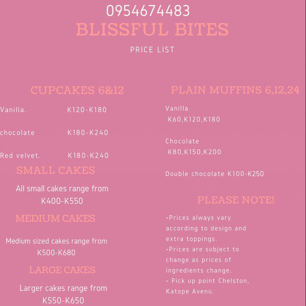 blissfulbiteszm's tweet photo. Good Morning Zed Tweeps!
Here is our pricelist  from now till the end of 2022! 🎂🍰☺
Call 0954674483 📞 To make your orders now and get some delicious treats this Festive Season❤ https://t.co/yMKJgyD3jQ