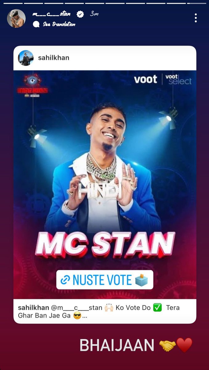 Biggboss16all's tweet photo. Sahil Khan SIR Is With MC Stan
Where Are You Go Nd Vote Fast
@MCStanOfficial @iSahilKhan @justvoot @BiggBoss @EndemolShineIND
Ignore Tags
#Aapa #MCStan𓃵 #stanop #MCStanIsTheBoss #kingmcstan #Hunk #ShivKiSena #sahilkhan #sahilkhanishear #voteforstan #stanarmy #GOAT𓃵 https://t.co/hRkyOan3q5
