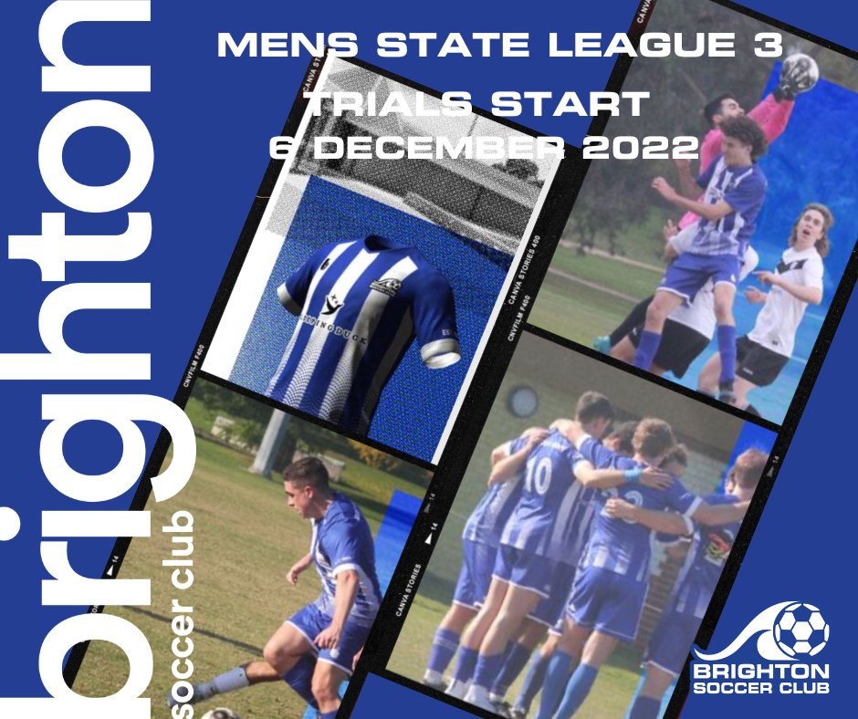 Express your interest to trial with our Mens State League 3 team!
Visit our website or use this link 
form.jotform.com/203301655606852 
Sessions start at 7pm 
on 6, 8, 13, 15 &amp; 20 December 2022 
Tatterson Park (Synthetic Pitch)
Keysborough VIC 3173 
 #brightonsc #manyteamsoneclub ⚽💙