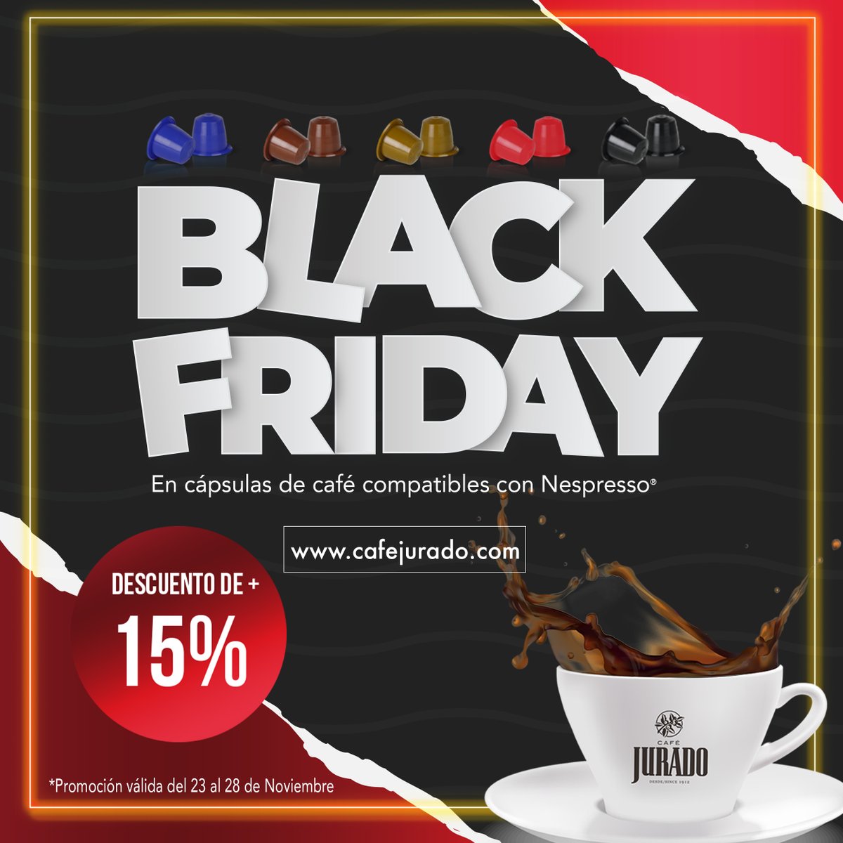 cafejurado's tweet photo. 📍BLACK FRIDAY 📍
Desde hoy y hasta el 28 de Noviembre, tienes en https://t.co/tTtvIhVkTL, las cápsulas de café compatibles a un precio INCREIBLE.
☕ Tu café de siempre, en #cápsulasdecafe a un precio realmente rebajado, 🤪
🛒  DEL 24 al 28 
#descuentos #descuentoblackfriday https://t.co/SaioOI8HyO