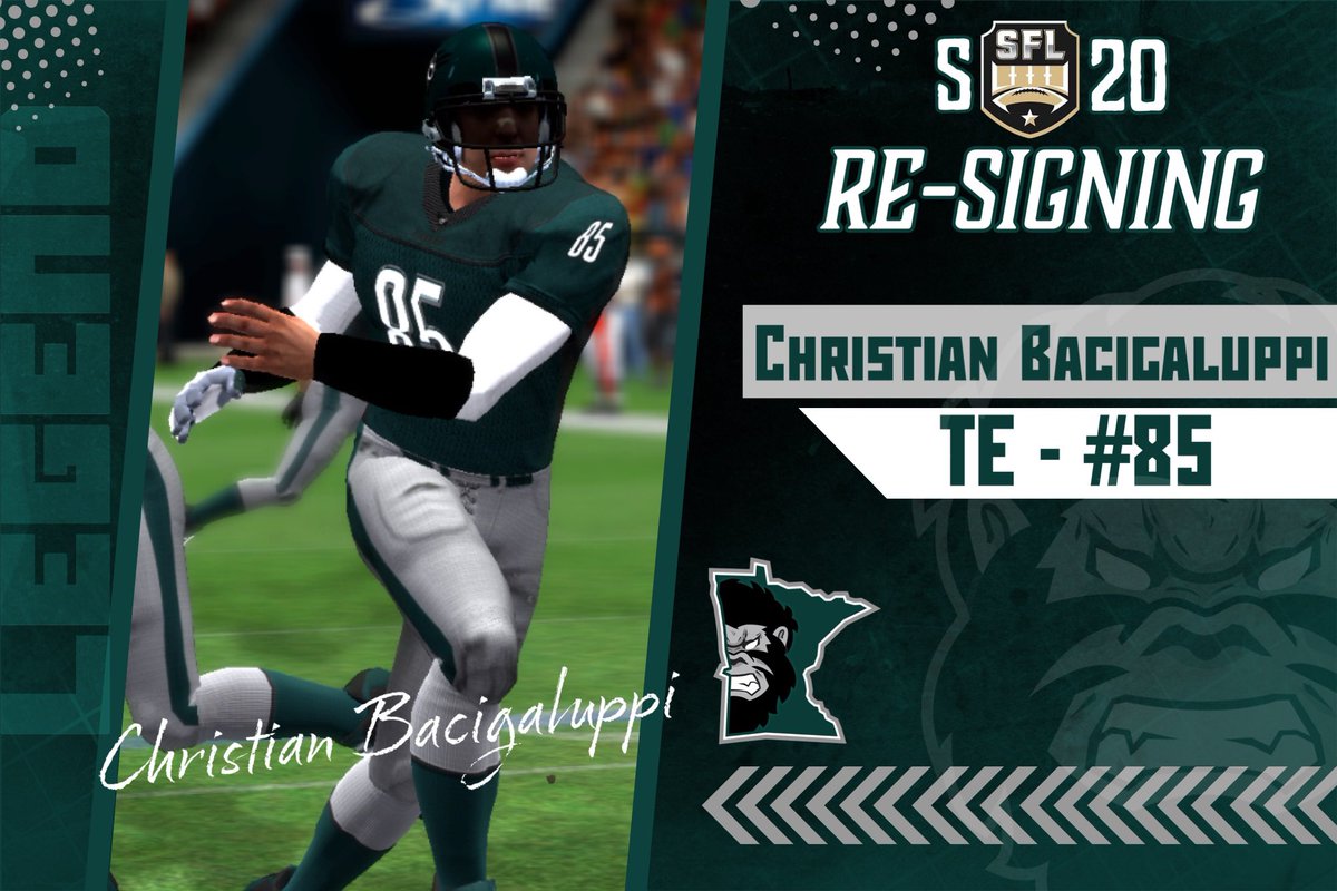 MN_Legend_SFL's tweet photo. Christian Bacigaluppi has re-signed for season 20! The best TE duo in the SFL is back in Minnesota. Glad to have you, Christian! @simulationfl #ThrowToTheTE #Minnesota #Legend #Believe #TheLegendIsReal #Signed https://t.co/FDm9iwWjMj