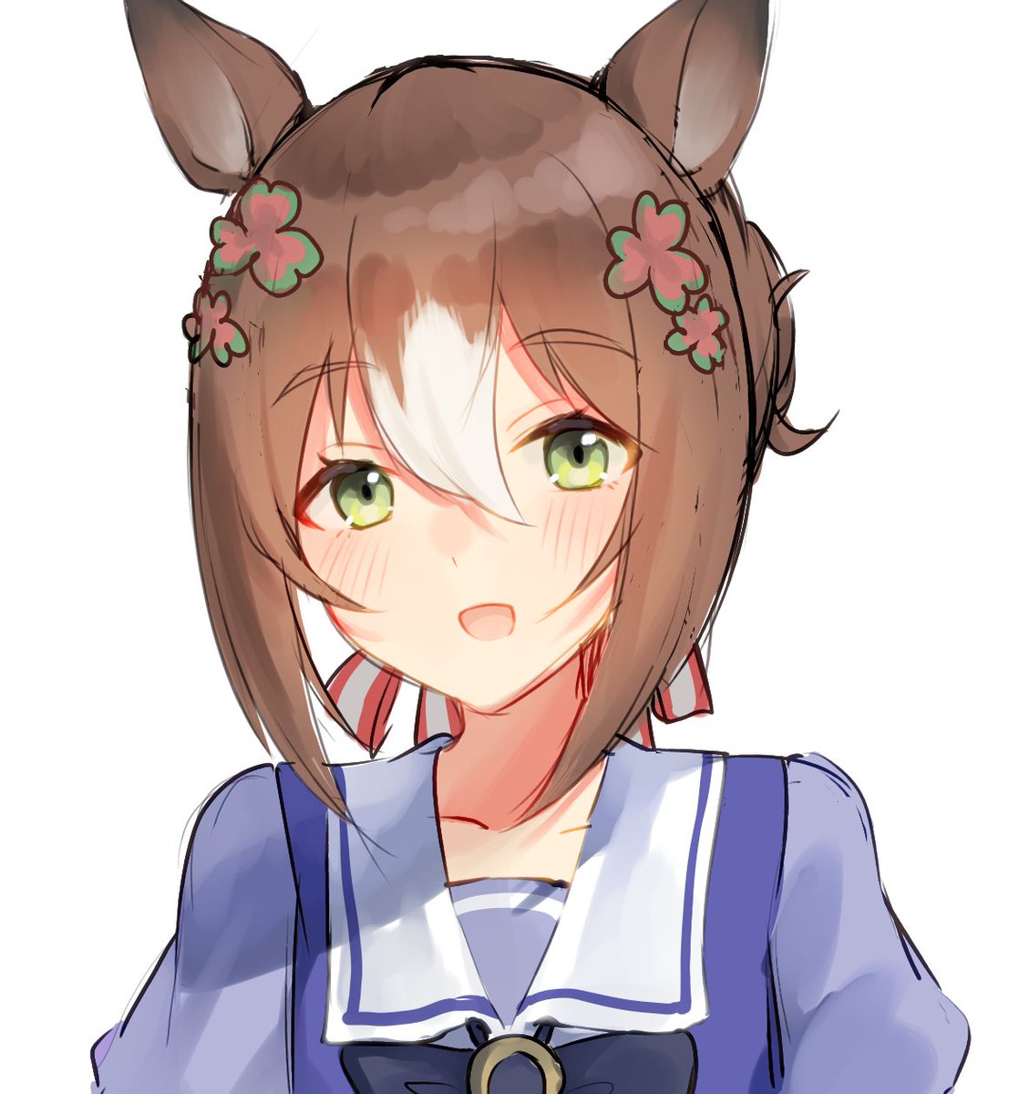 fine motion (umamusume) 1girl solo animal ears horse ears green eyes brown hair white background  illustration images