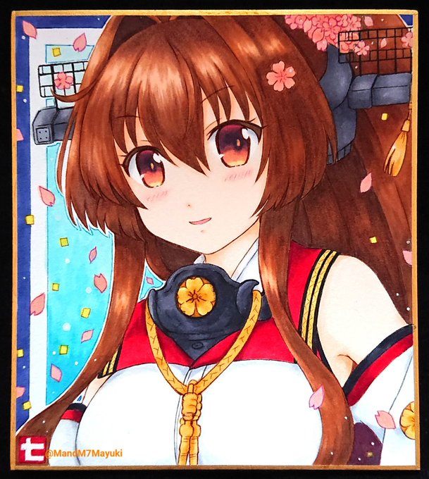 小さい色紙に大和さんを描きました #艦これ  #大和 