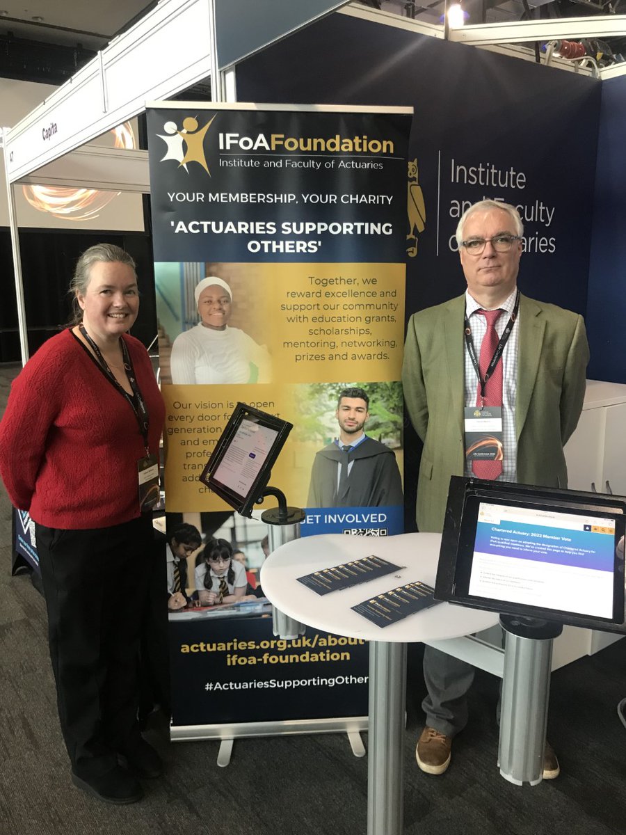 IFoAFoundation's tweet photo. Lindsey and David are at @actuarynews LIFE Conference today, sharing the IFoA stand A8 - come and see us at lunchtime to find out more about the Foundation and get involved! #ActuariesSupportingOthers #LifeConf #LifeConf22 https://t.co/MSUECDRNtG