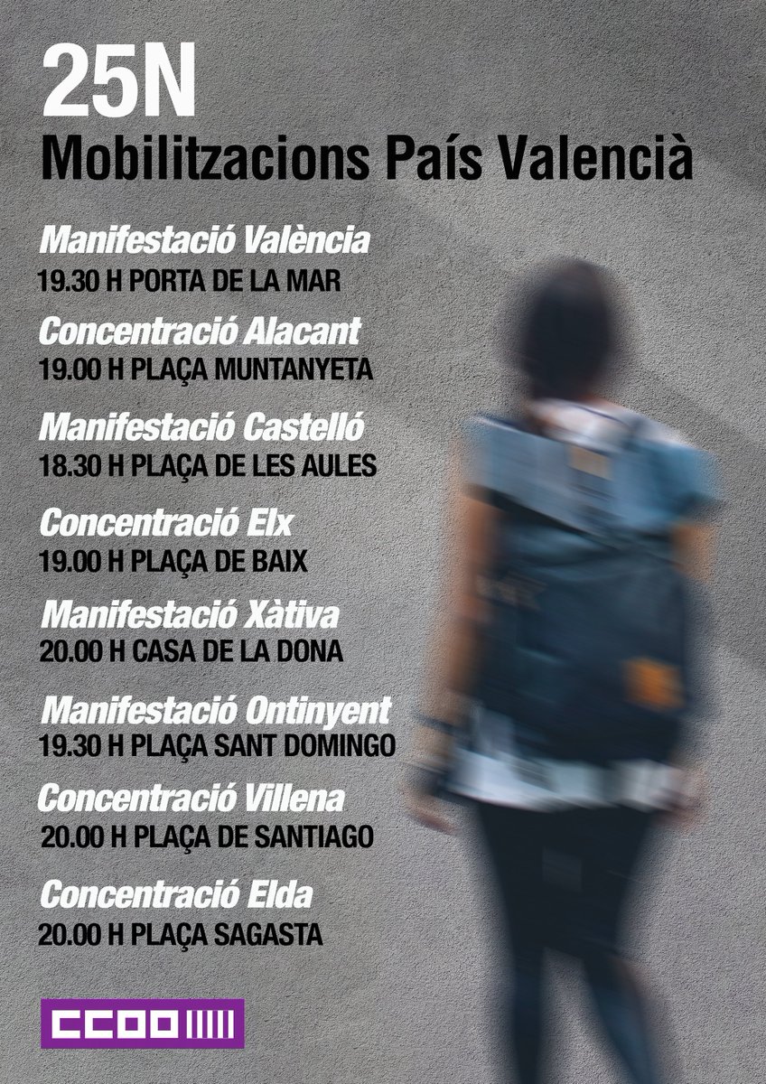 ccoopv's tweet photo. 🟣#25N @ccoopv creu que és un deure reforçar el consens davant de les violències masclistes i rebutjar frontalment els discursos negacionistes que minimitzen la seua incidència i posen en risc tot l'avançat.

📢Participa en les mobilitzacions
https://t.co/Y2h7OABr6P https://t.co/45lOL22p7T